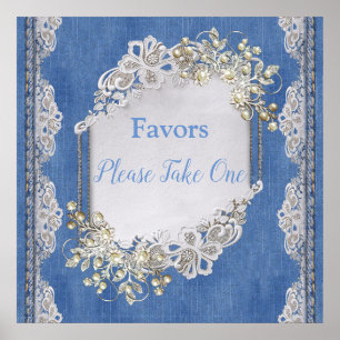 Denim Textured Lace und Pearls Poster