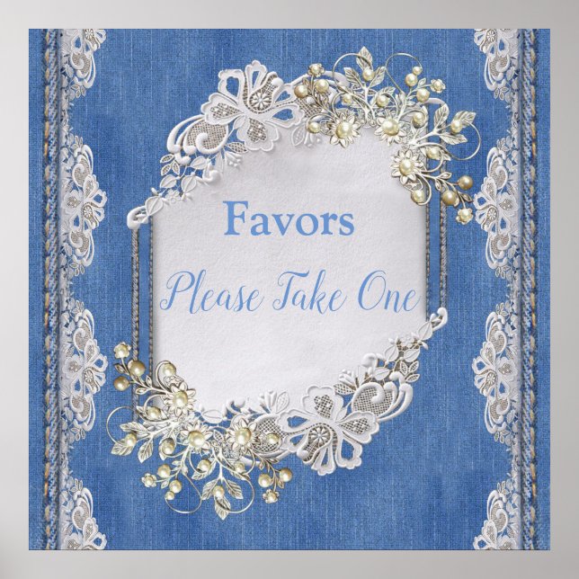 Denim Textured Lace und Pearls Poster (Vorne)