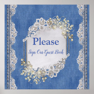 Denim Textured Lace und Pearls Poster