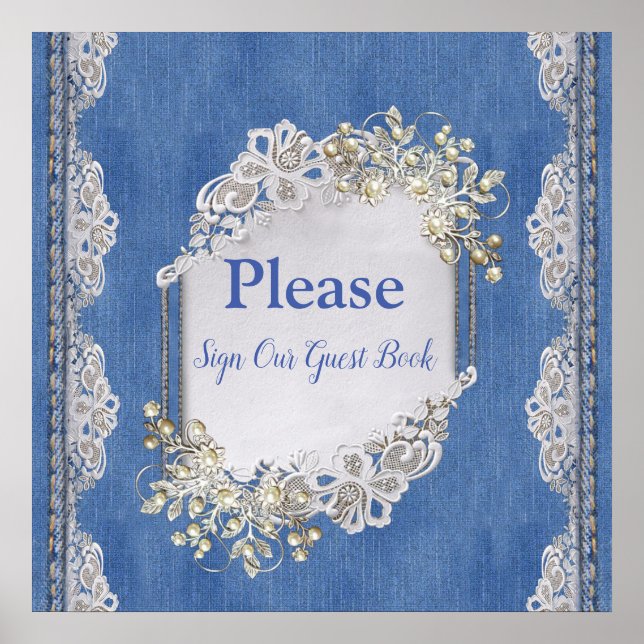 Denim Textured Lace und Pearls Poster (Vorne)