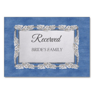 Denim Textured Lace und Pearls Tischnummer