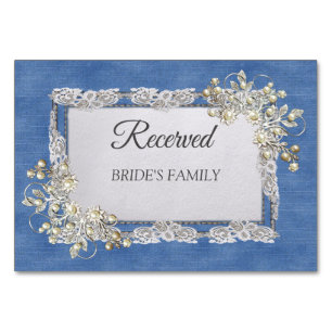 Denim Textured Lace und Pearls Tischnummer