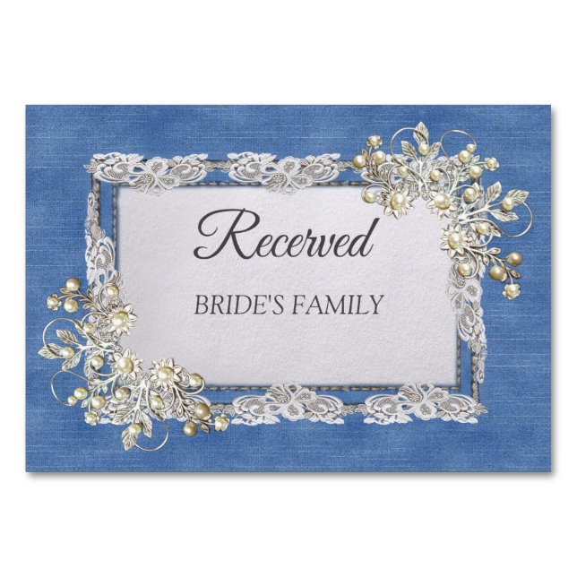 Denim Textured Lace und Pearls Tischnummer (Vorderseite)