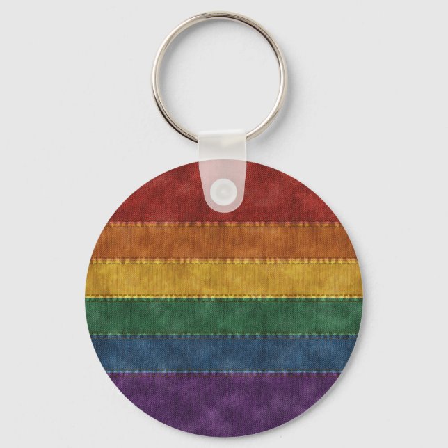 Denim Textured Seamless LGBTQ Primerrau Flag Schlüsselanhänger (Vorderseite)