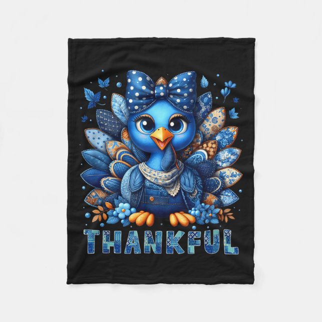 Denim Thankful Turkey Grandma Mama Mom Give Thanks Fleecedecke (Vorderseite)