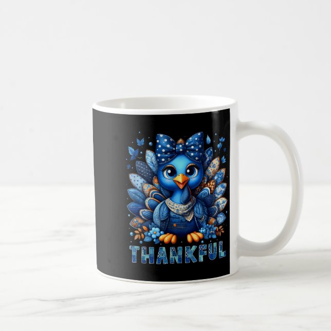 Denim Thankful Turkey Grandma Mama Mom Give Thanks Kaffeetasse (Rechts)