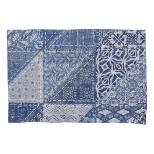 Denim Triangle Patchwork Vintage Textur. Kissenbezug