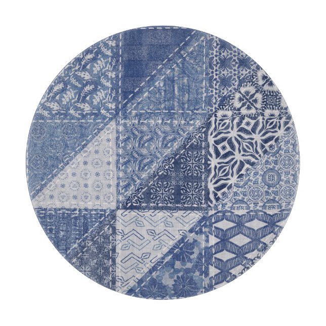 Denim Triangle Patchwork Vintage Textur. Schneidebrett (Vorderseite)