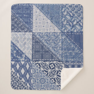Denim Triangle Patchwork Vintage Textur. Sherpadecke