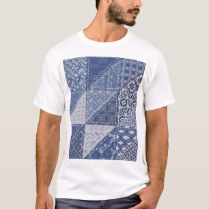 Denim Triangle Patchwork Vintage Textur. T-Shirt