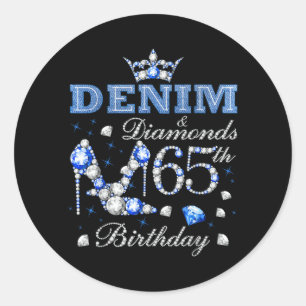 Denim und Diamanten 65. Geburtstag High Heels Kron Runder Aufkleber
