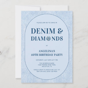 Denim und Diamanten Blue Forty 40. Geburtstagsfeie Einladung