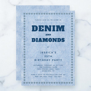 Denim und Diamanten Blue Jeans 25. Geburtstagsfeie Einladung