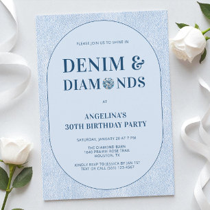 Denim und Diamanten Blue Jeans 30. Geburtstagsfeie Einladung