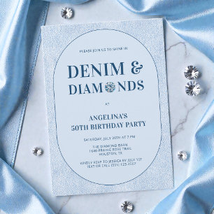 Denim und Diamanten Blue Jeans 50. Geburtstagsfeie Einladung
