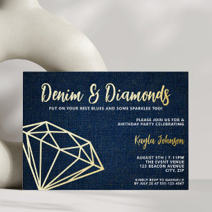 Denim und Diamanten Elegantes Blau Geometrisch Folieneinladung