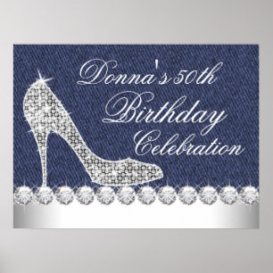 Denim und Diamanten Geburtstagsfeier Poster