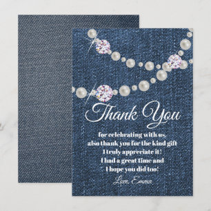 Denim und Diamantperle, Dankeskarten Einladung