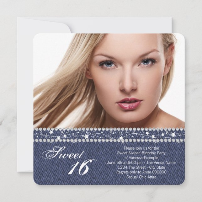 Denim und Diamond 16 . Geburtstag Party Einladung (Vorderseite)