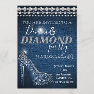 Denim und Diamond Birthday Party, elegant, Heelse Einladung