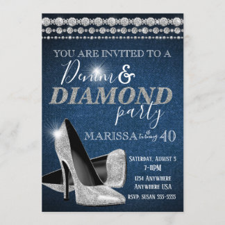 Denim und Diamond Birthday Party, elegant, Heelse Einladung