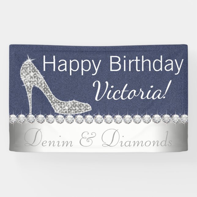 Denim und Diamond Geburtstagsparty Banner (Horizontal)