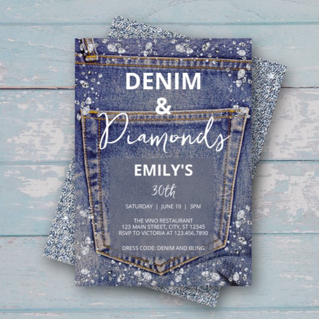 Denim und Diamonds Bling Jean Glam Birthday Party Einladung (Von Creator hochgeladen)