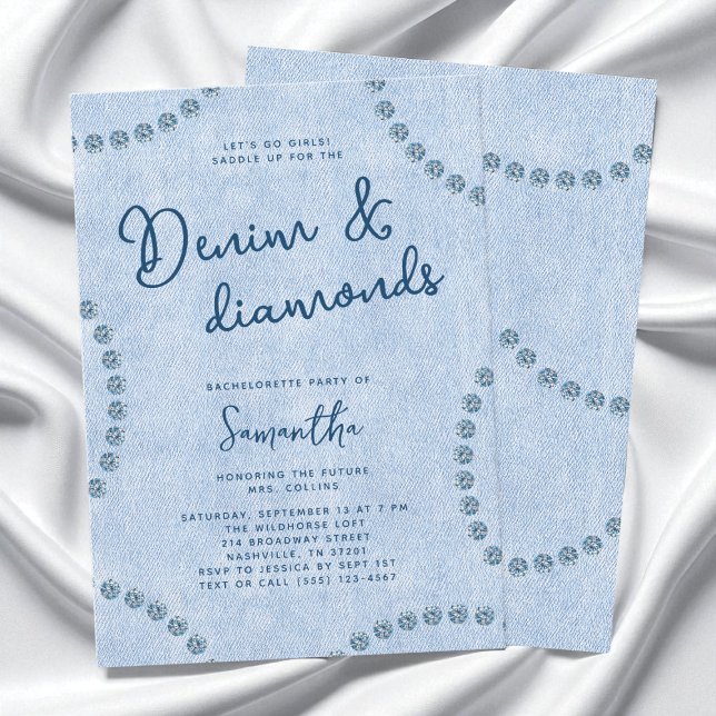 Denim und Diamonds Blue Cowgirl Junggeselinnen-Abs Einladung (Denim and Diamonds Blue Cowgirl Bachelorette Party Invitation)