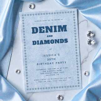 Denim und Diamonds Blue Jeans 30. Geburtstag Party Einladung