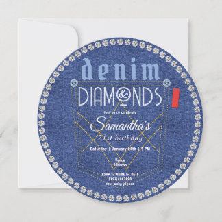 Denim und Diamonds Blue Jeans Bling Birthday Party Einladung