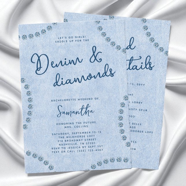 Denim und Diamonds Blue Western Junggeselinnen-Abs Einladung (Denim and Diamonds Blue Western Bachelorette Party Invitation)