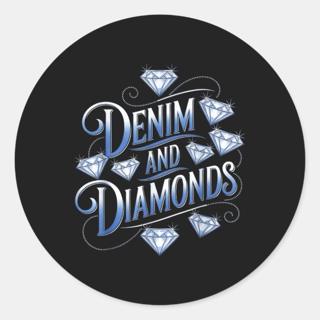 Denim und Diamonds Country Western Bachelorette Pa Runder Aufkleber (Vorderseite)