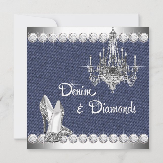 Denim und Diamonds Geburtstagsparty Einladung (Vorderseite)