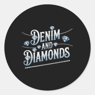 Denim und Diamonds trendige Mode Runder Aufkleber