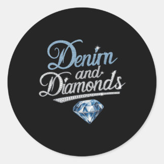 Denim und Diamonds trendige Mode Runder Aufkleber