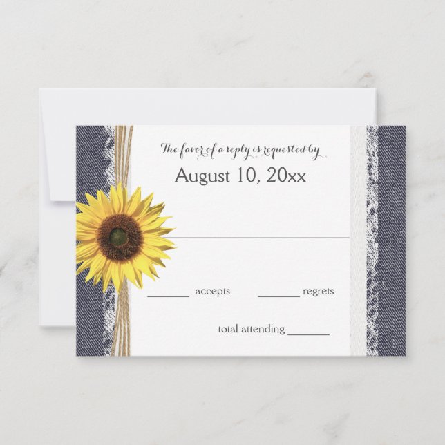 Denim und Lace Sunflower Wedding RSVP (Vorderseite)