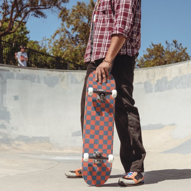Denim und Orange Checkerboard Art Skateboard Deck (Außenbereich 2)