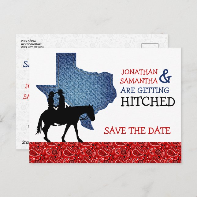 Denim und Red Bandana Texas Save the Date Postkarte (Vorne/Hinten)