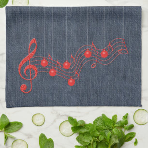 Denim und rote Spitze-Musik Geschirrtuch