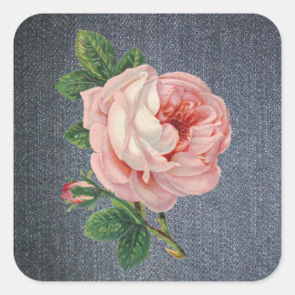 Denim und Vintage-Rosen-Aufkleber Quadratischer Aufkleber