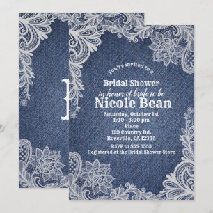 Denim- und Weiß-Blumen-Spitze Elegante Hochzeitsdu Einladung