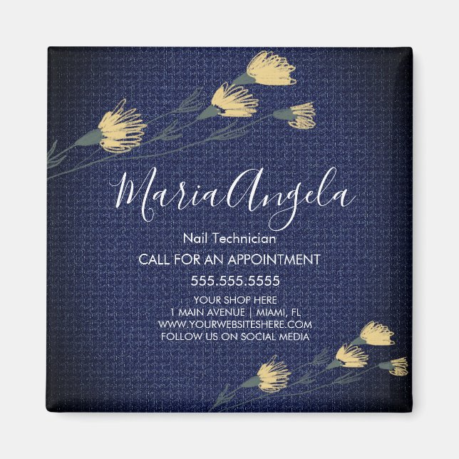 Denim und Wilde Blume Yellow Blue Salon Beauty Magnet (Vorne)