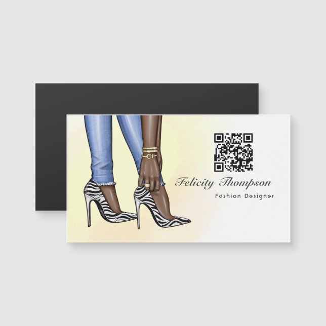 Denim und Zebra Fashion Designer QR Code Magnetkarte (Vorne/Hinten)