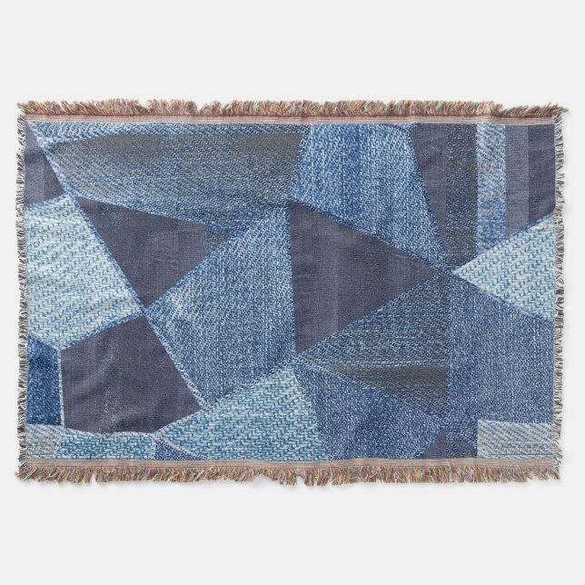 Denim Urban: Distressed Streifen-Patchwork. Decke (Vorderseite)