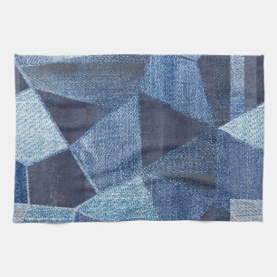 Denim Urban: Distressed Streifen-Patchwork. Geschirrtuch
