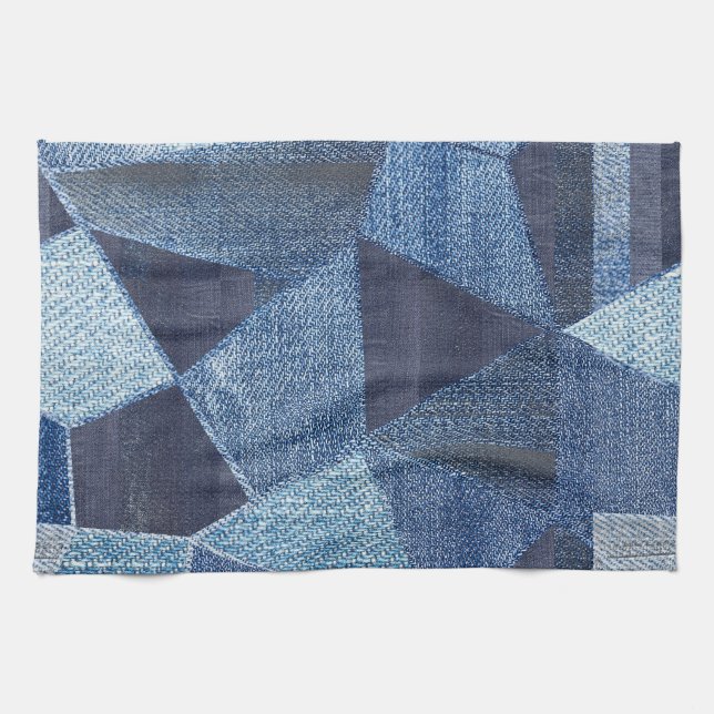 Denim Urban: Distressed Streifen-Patchwork. Geschirrtuch (Horizontal)