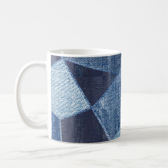 Denim Urban: Distressed Streifen-Patchwork. Kaffeetasse (Links)