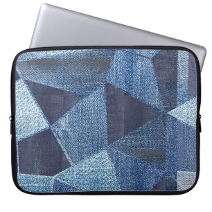 Denim Urban: Distressed Streifen-Patchwork. Laptopschutzhülle