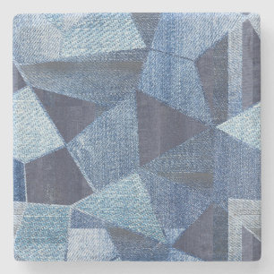 Denim Urban: Distressed Streifen-Patchwork. Steinuntersetzer