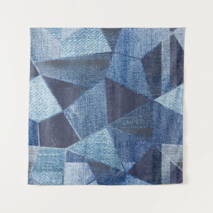 Denim Urban: Distressed Streifen-Patchwork. Wandteppich